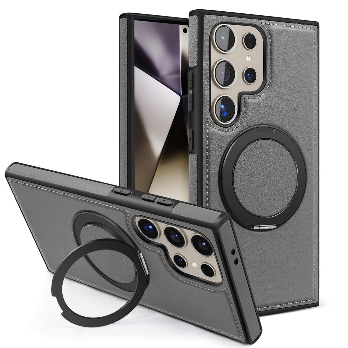 Leather Shockproof Wireless Charging Magnetic Ring Stand Mobile Phone case for Samsung