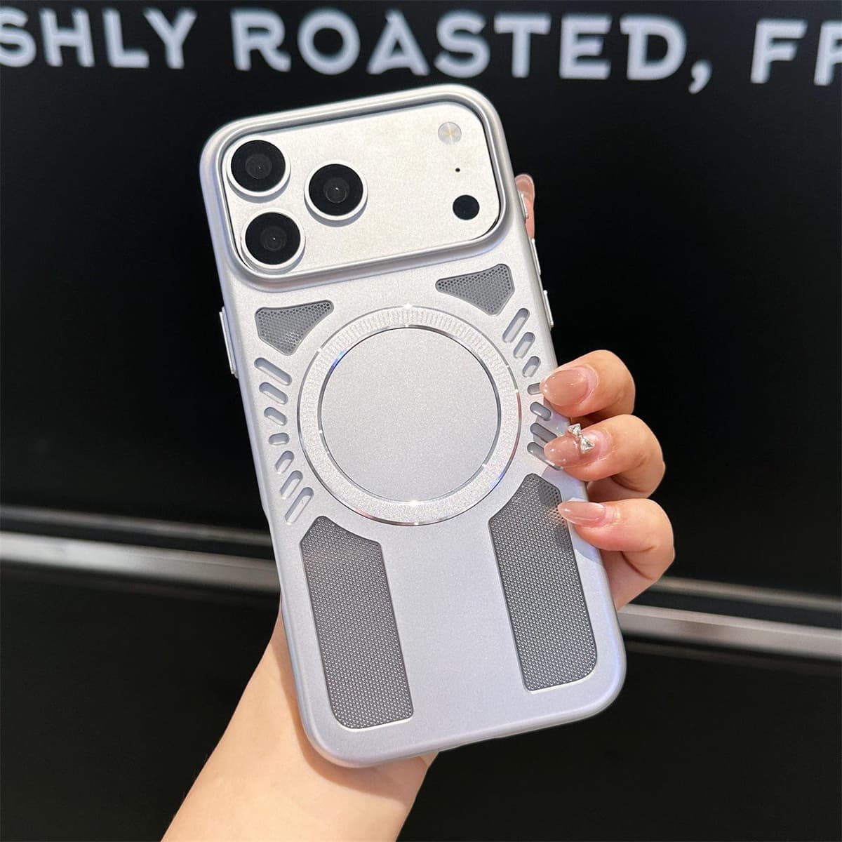 New Acrylic Breathable Armor Shockproof Magnetic Wireless Charging Mobile Phone Cases for iphone