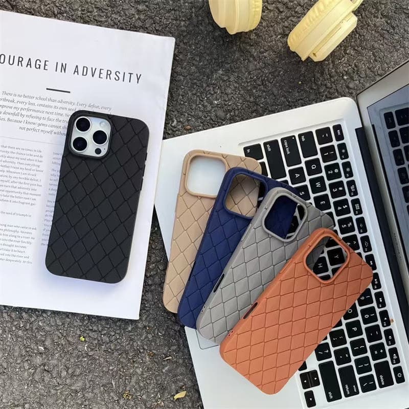 Woven Diamond Rhombic Business Style Non-slip TPU Leather Phone Cover for Iphone