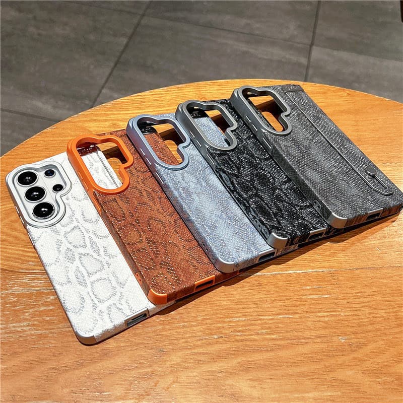 Premium Snake Skin Texture Shockproof Magnetic PU Mobile Phone Case for Samsung