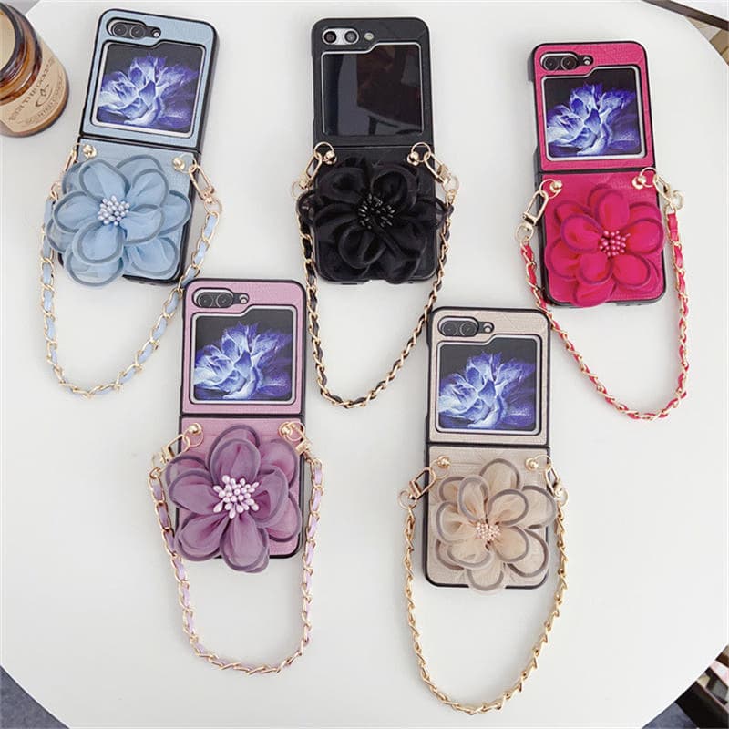Fashion Leather Flower Phone Case With Bracelet Strap for Samsung Galaxy Z Flip