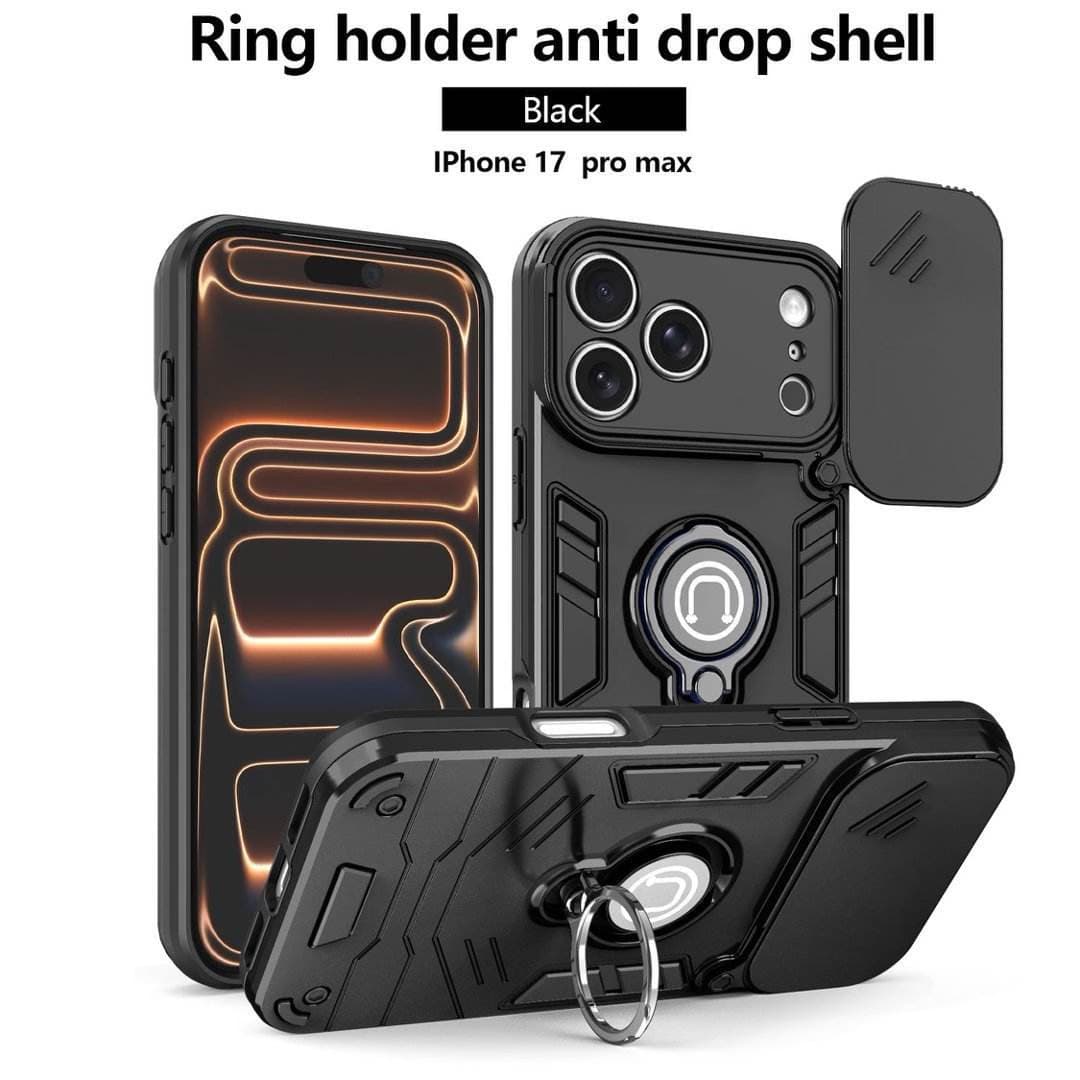 Premium Armor Phone Case for iPhone Slide Camera Cover Metal Ring Holder Mobile Shell