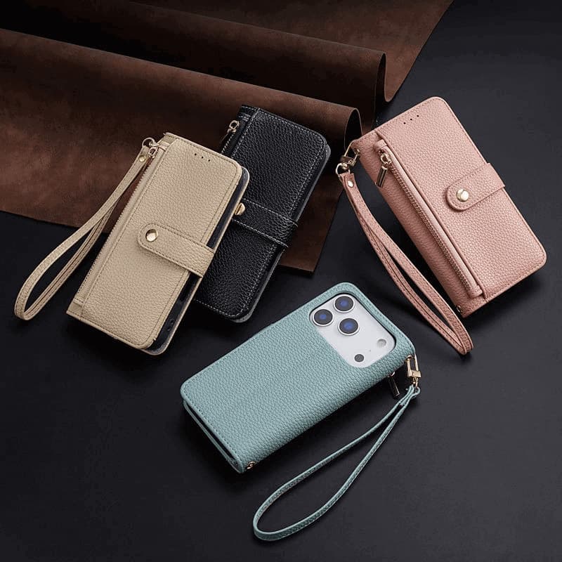 Premium Leather Wallet with Strap Card Slot Cover Cross Body Mobile Phone Case
