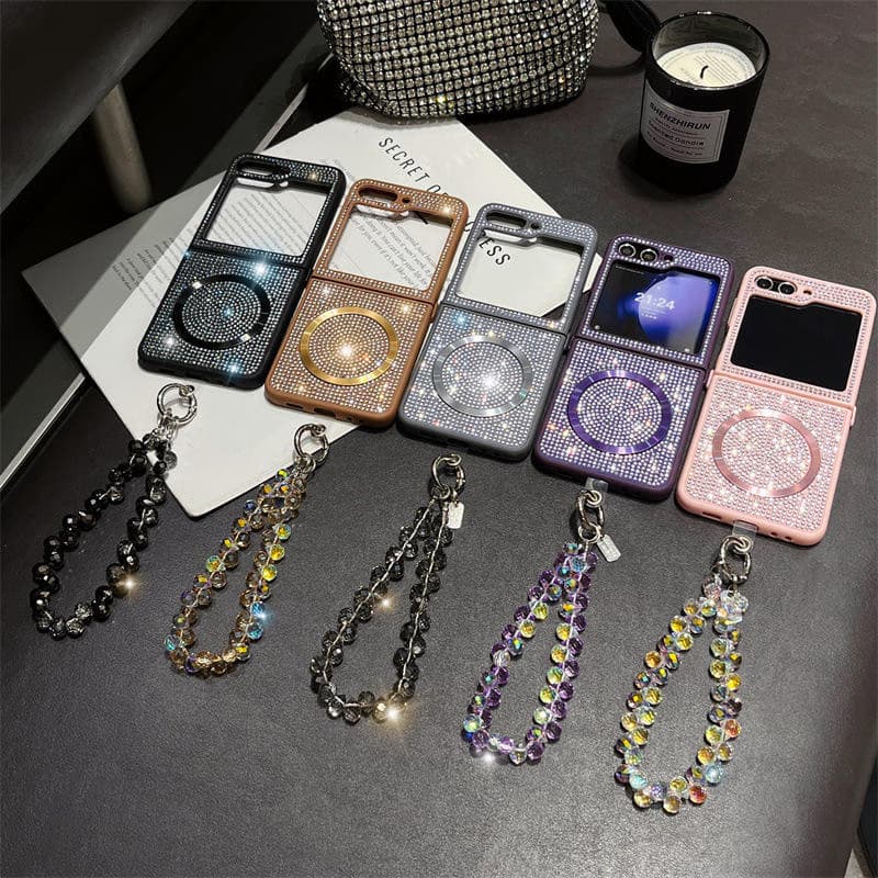 Luxury Glitter Phone Case With Crystal Bracelet for Samsung Z Flip